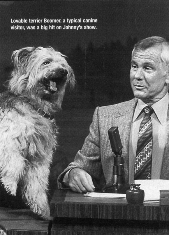 Lovable terrier Boomer, a typical canine visitor, was a big hit on Johnny's show